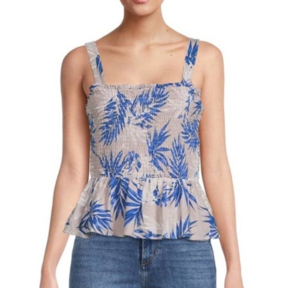 BCBG MAXAZRIA Palm Print Shirred Peplum Tank Top Size S